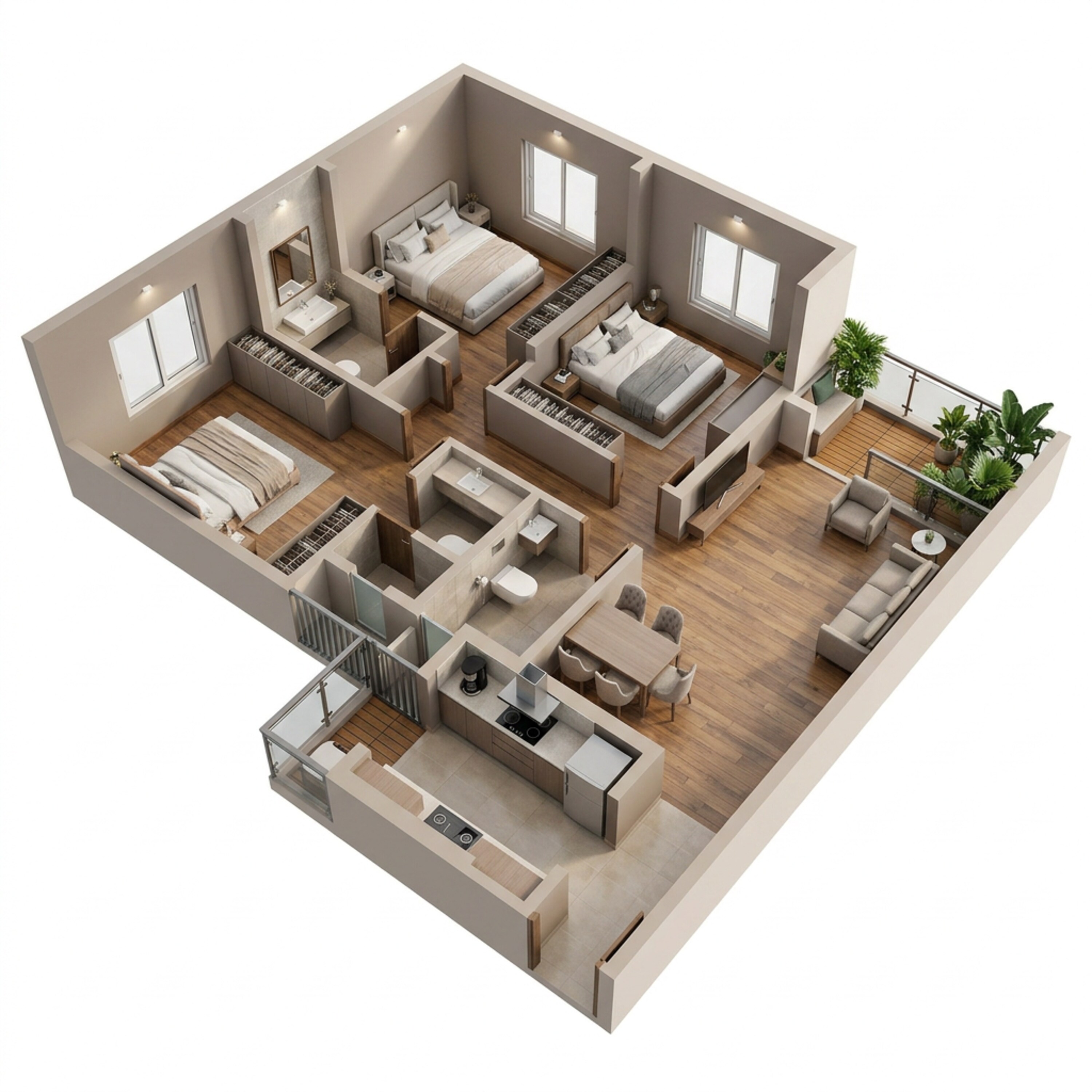 Floor plan of 3 BHK 1065 Sq. Ft. Apartment in Supreme Boulevard, Mumbai