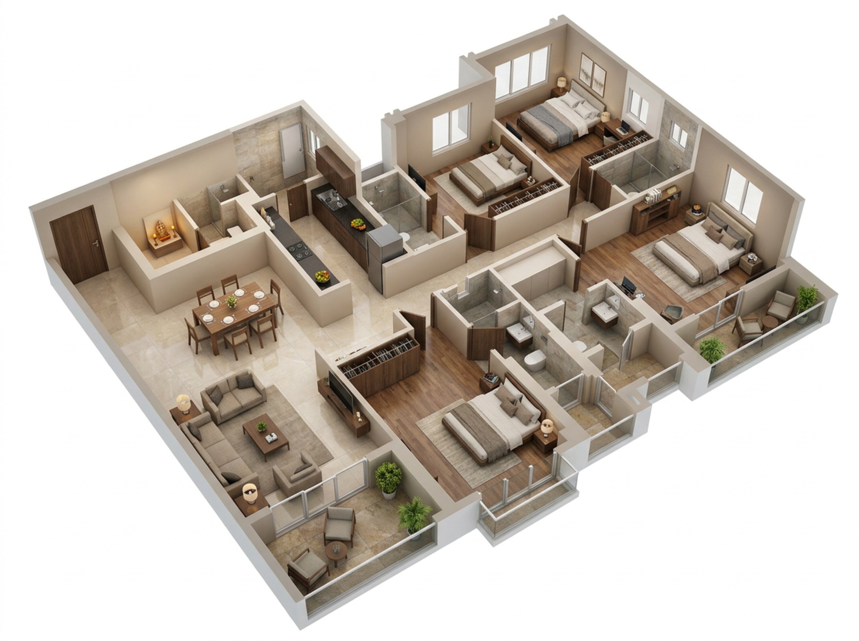 Floor plan of 4 BHK 1810 Sq. Ft. Apartment in Godrej Skyline, Pune