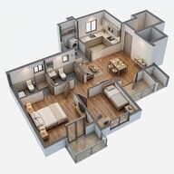 Floor plan of 2 BHK 782 Sq. Ft. Apartment in VTP Volare, Pune