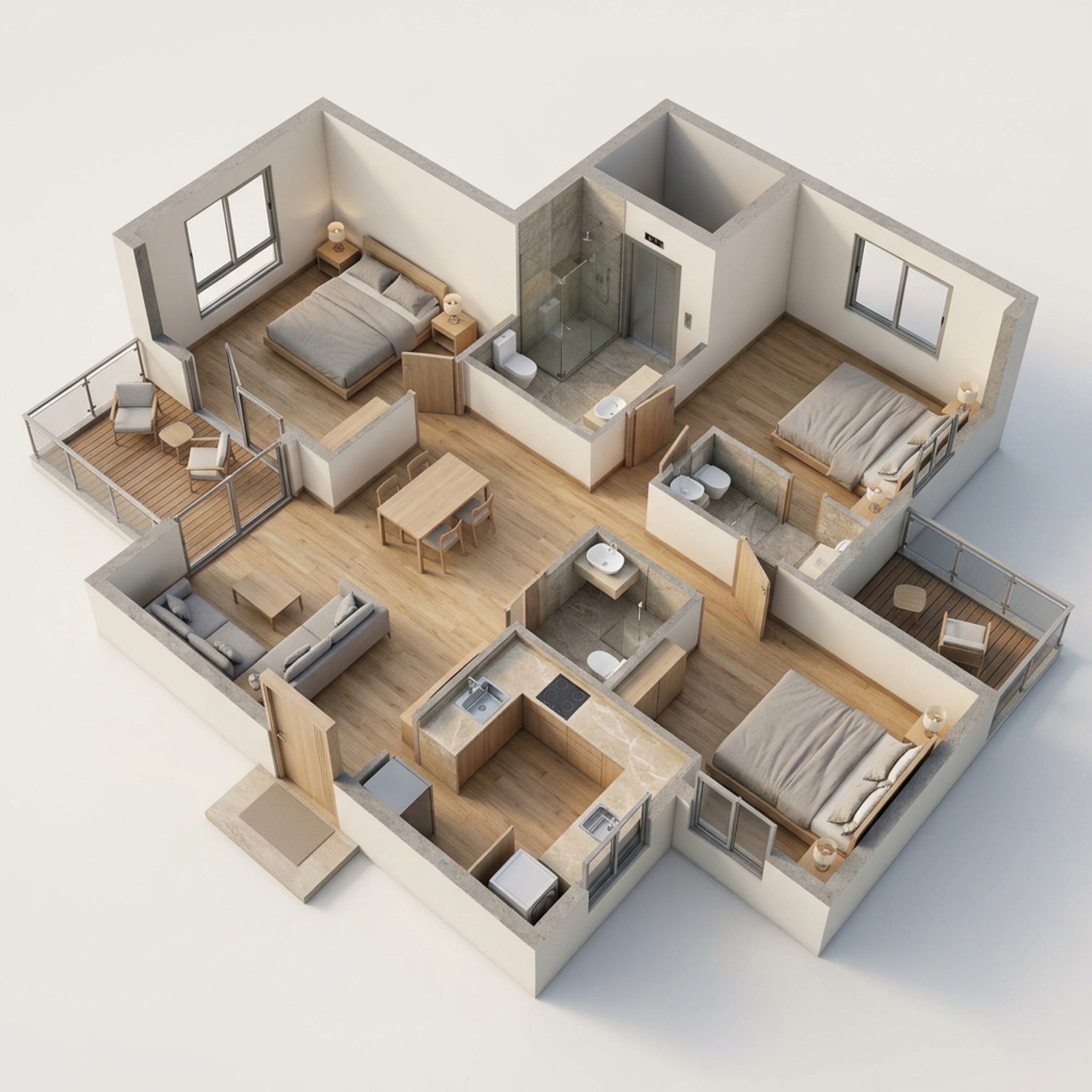 Floor plan of 3 BHK 870 Sq. Ft. Apartment in VTP Volare, Pune