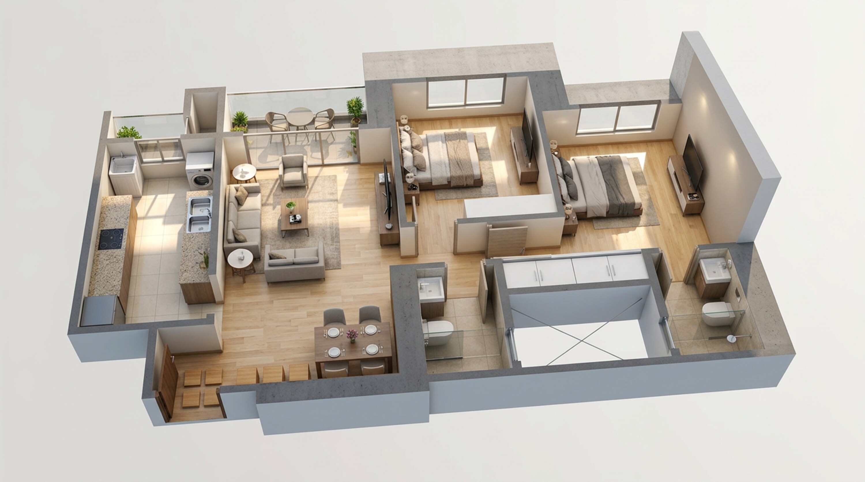 Floor plan of 2 BHK 850 Sq. Ft. Apartment in LnT Evara Heights, Thane