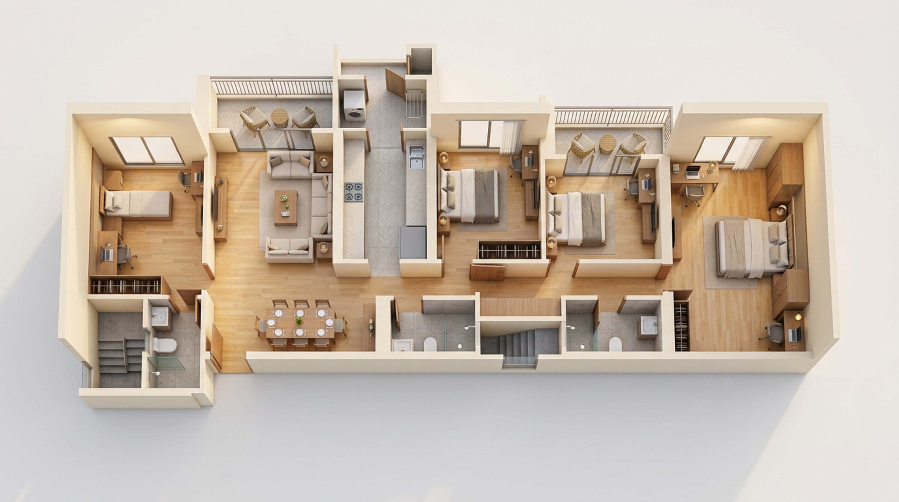 Floor plan of 3 BHK 1215 Sq. Ft. Apartment in LnT Evara Heights, Thane
