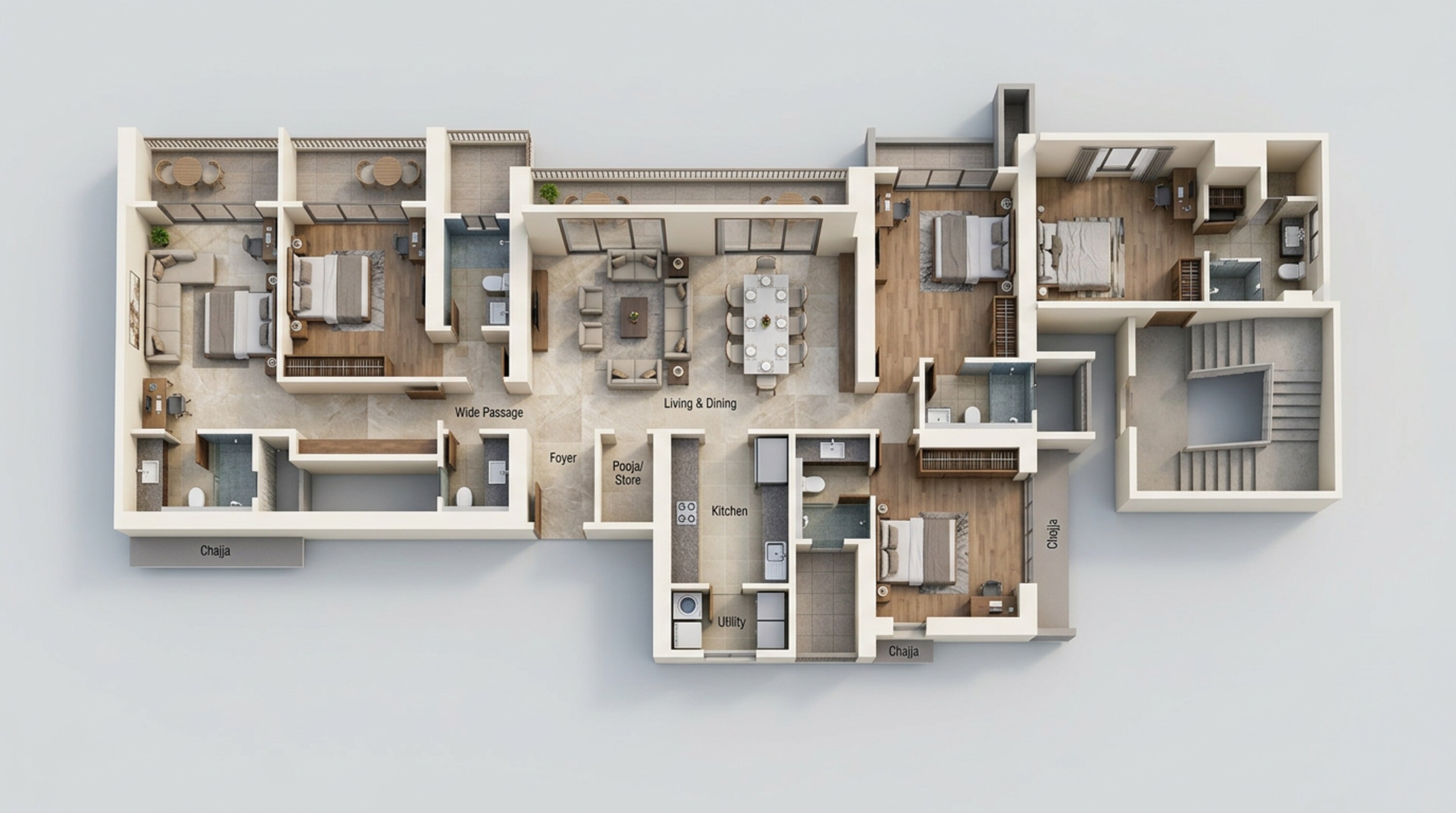 Floor plan of 4 BHK 1930 Sq. Ft. Apartment in LnT Evara Heights, Thane
