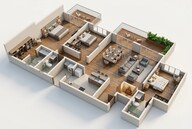 Floor plan of 3 BHK 1100 Sq. Ft. Apartment in Kalpataru Blossoms, Pune