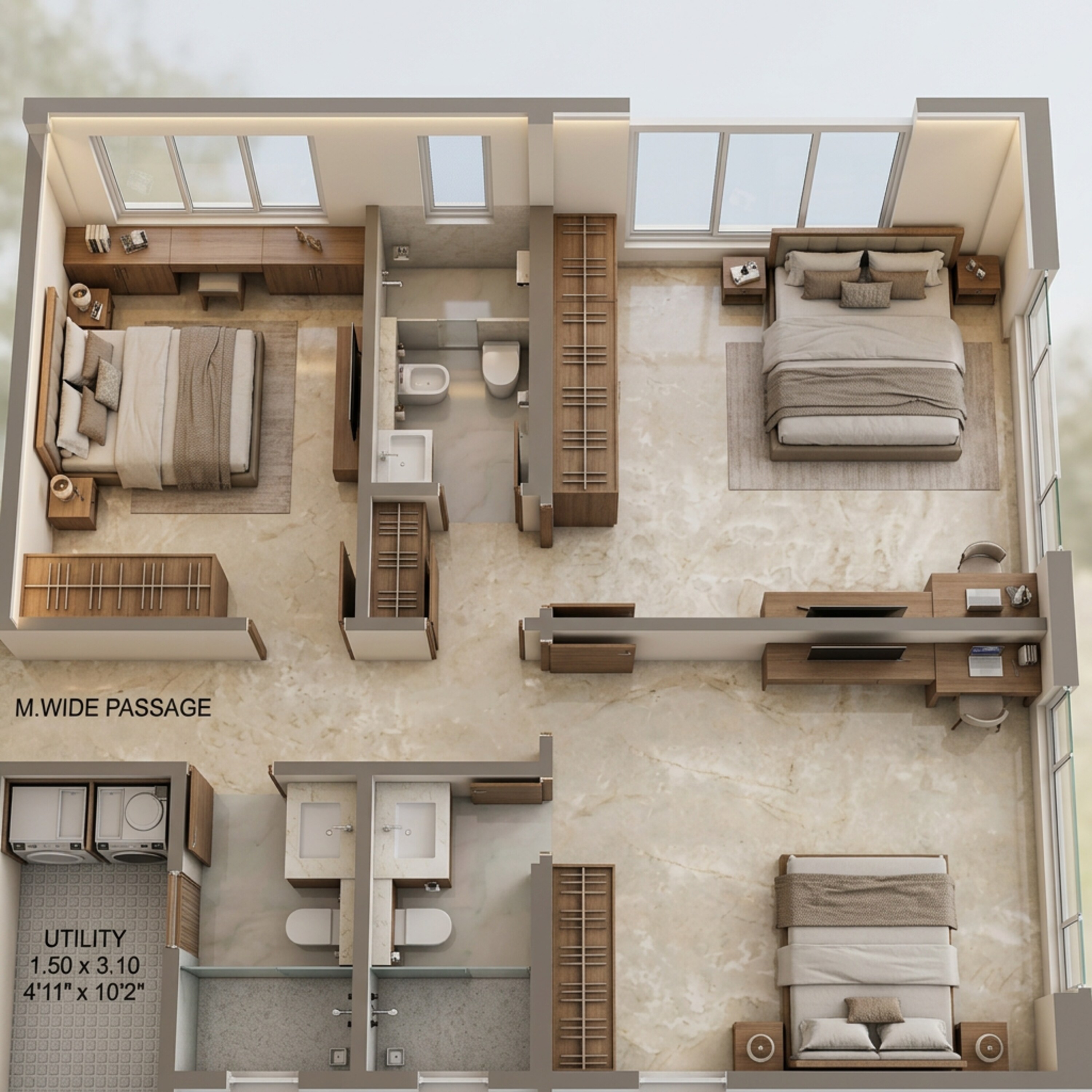 Floor plan of 3 BHK 1965 Sq. Ft. Apartment in Kalpataru Blossoms, Pune