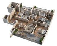 Floor plan of 3 BHK 2200 Sq. Ft. Apartment in Eldeco Fairway Reserve, Gurgaon