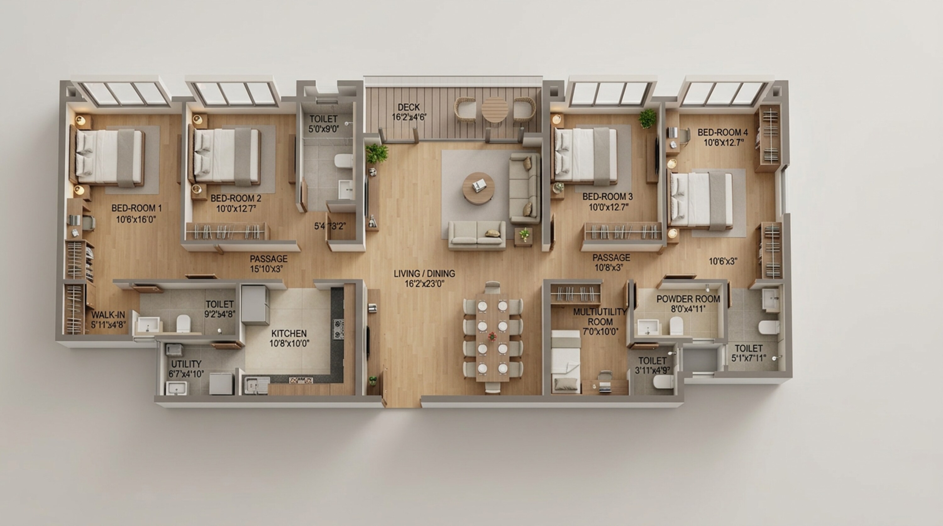 Floor plan of 4 BHK 1646 Sq. Ft. Apartment in Chandak Sarvam, Mumbai