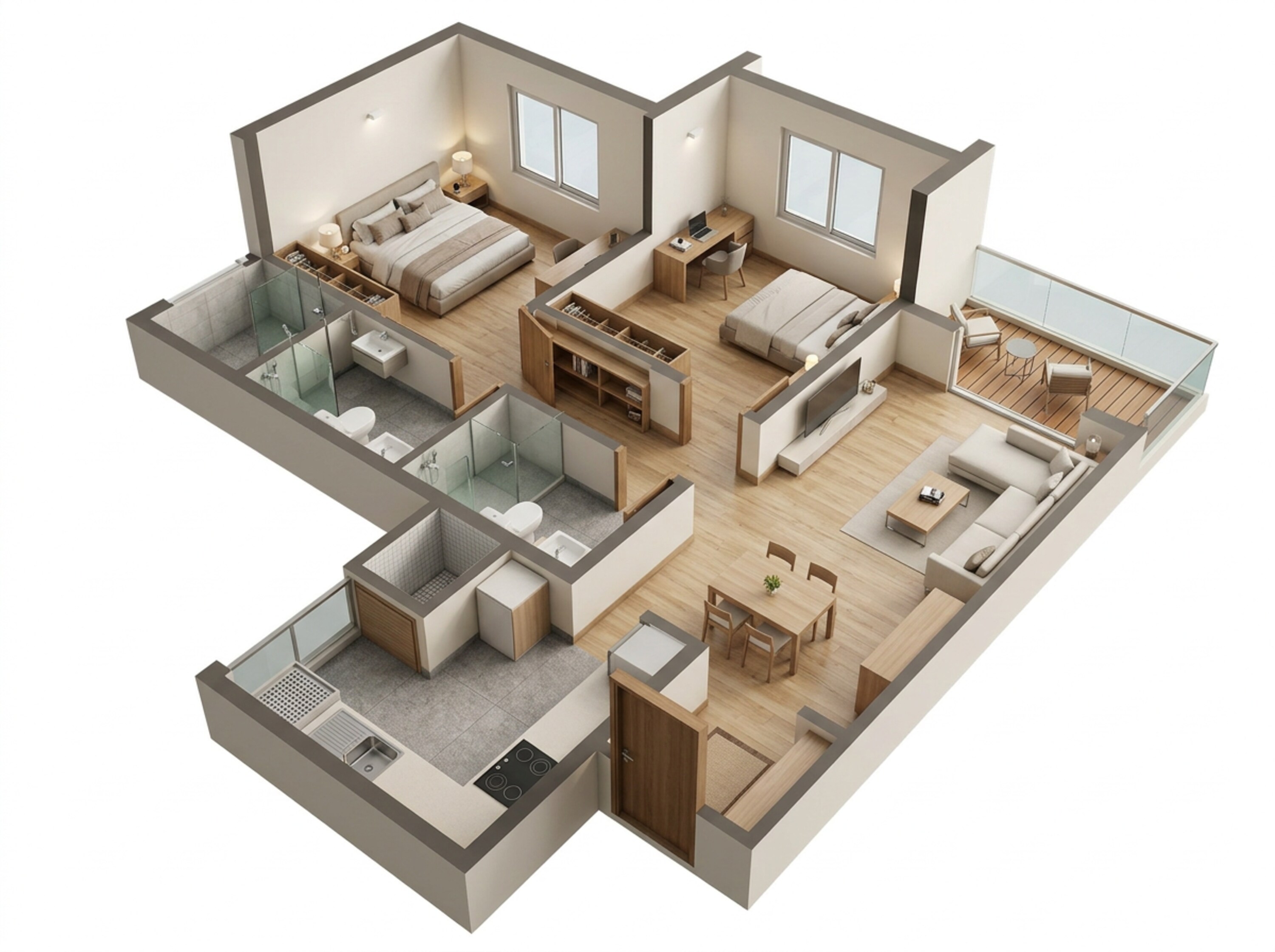 Floor plan of 2 BHK 674 Sq. Ft. Apartment in Godrej Evergreen Square, Pune