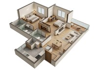 Floor plan of 2 BHK 674 Sq. Ft. Apartment in Godrej Evergreen Square, Pune