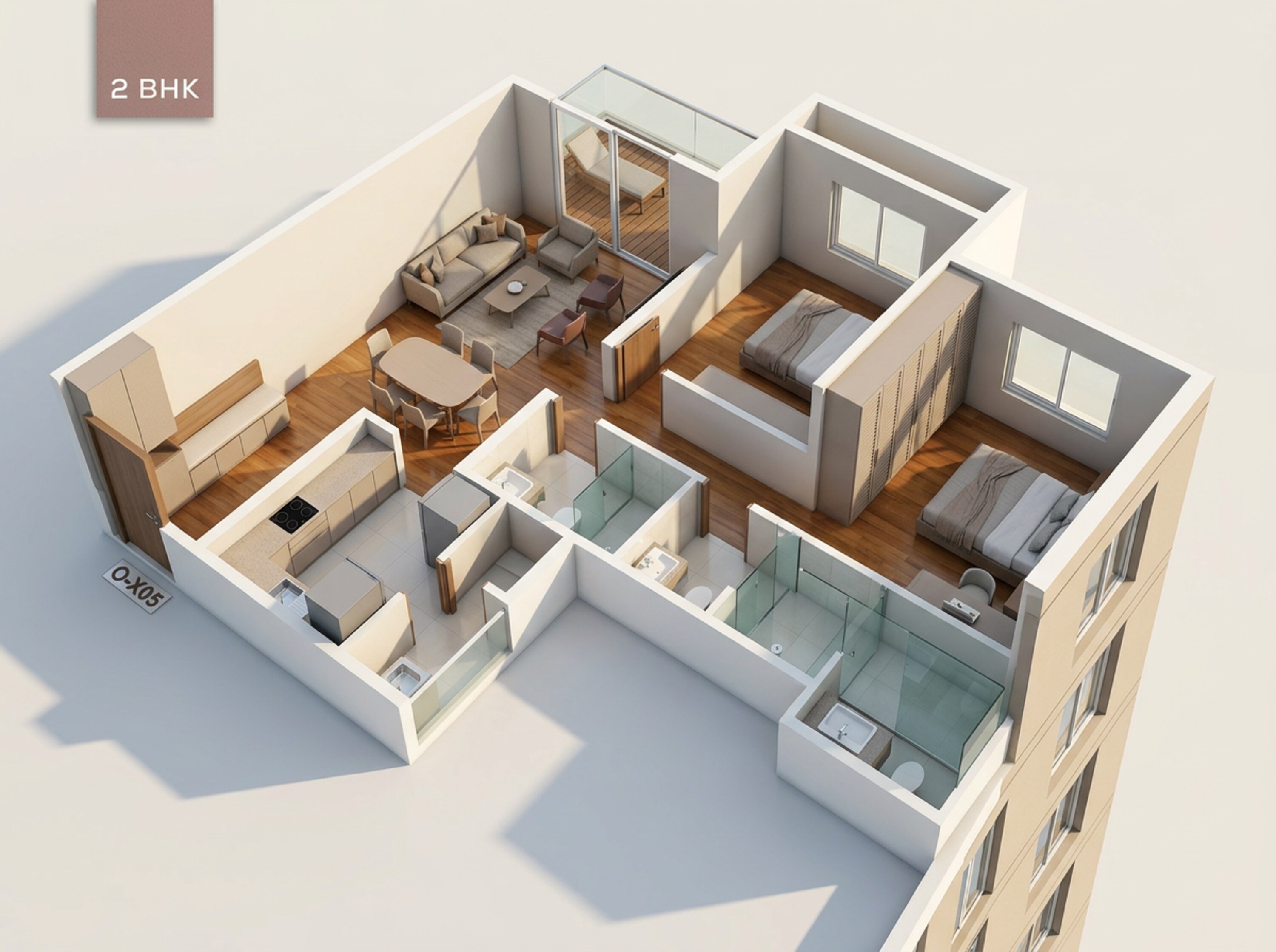 Floor plan of 2 BHK 700 Sq. Ft. Apartment in Godrej Evergreen Square, Pune