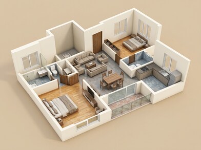 Floor plan of 2 BHK 910 Sq. Ft. Apartment in Sreerosh Karuna, Chennai