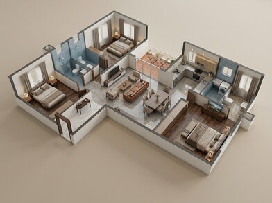 Floor plan of 3 BHK 1350 Sq. Ft. Apartment in Sreerosh Karuna, Chennai