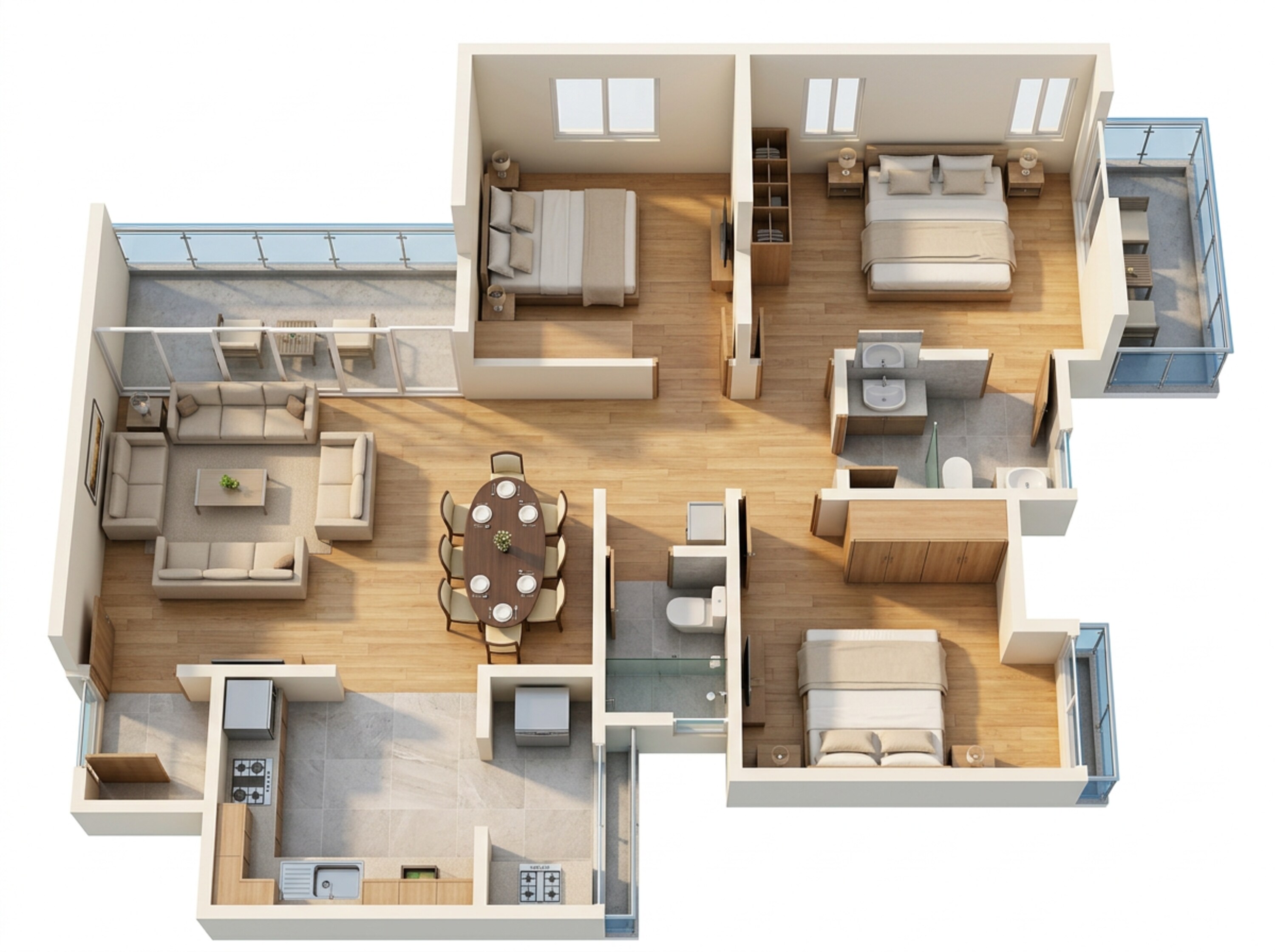 Floor plan of 3 BHK 963 Sq. Ft. Apartment in Legacy Aqua Life, Pune