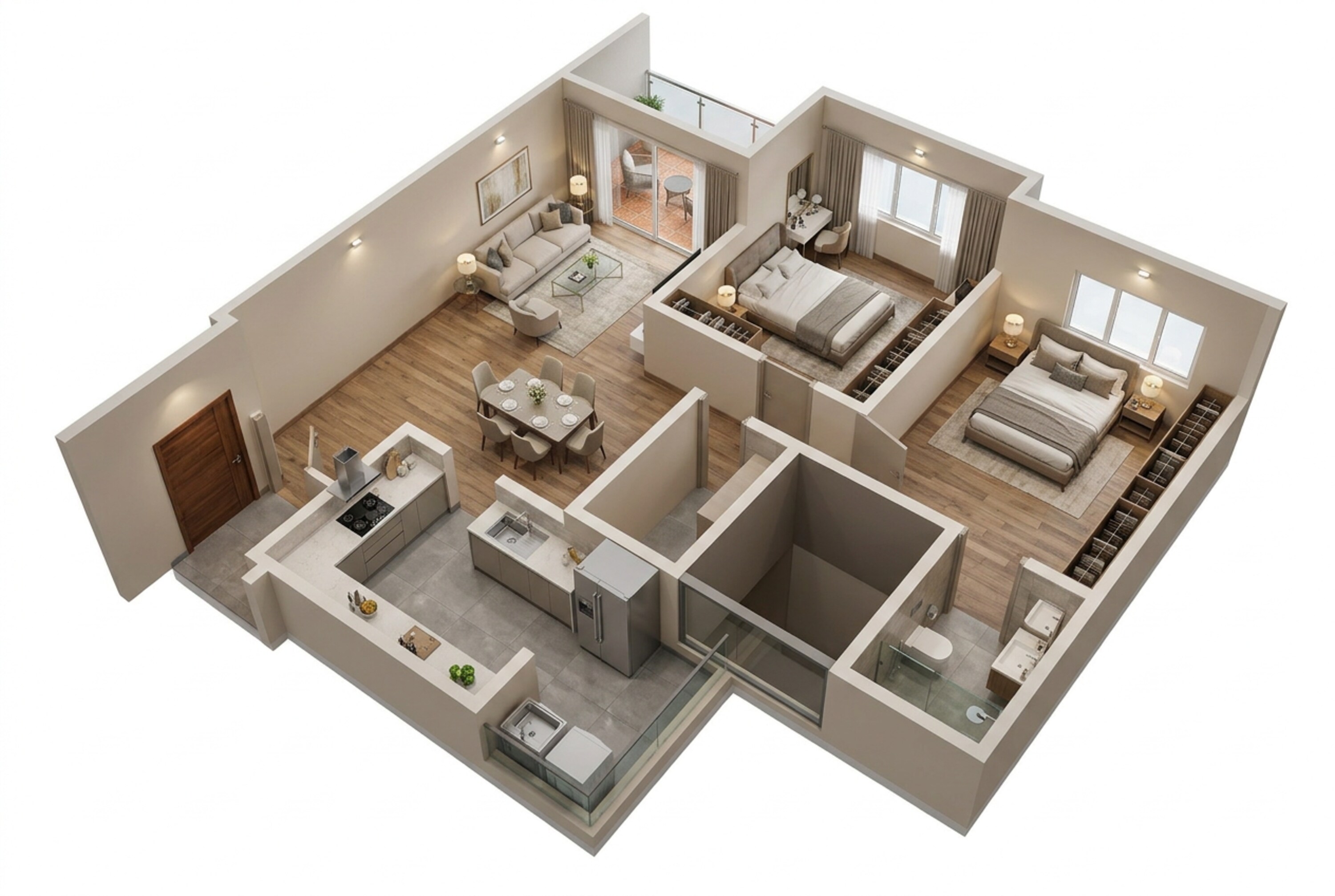 Floor plan of 2 BHK 1240 Sq. Ft. Apartment in Sobha Hamptons Town Park, Bangalore