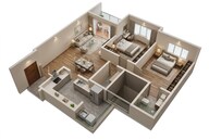 Floor plan of 2 BHK 1240 Sq. Ft. Apartment in Sobha Hamptons Town Park, Bangalore