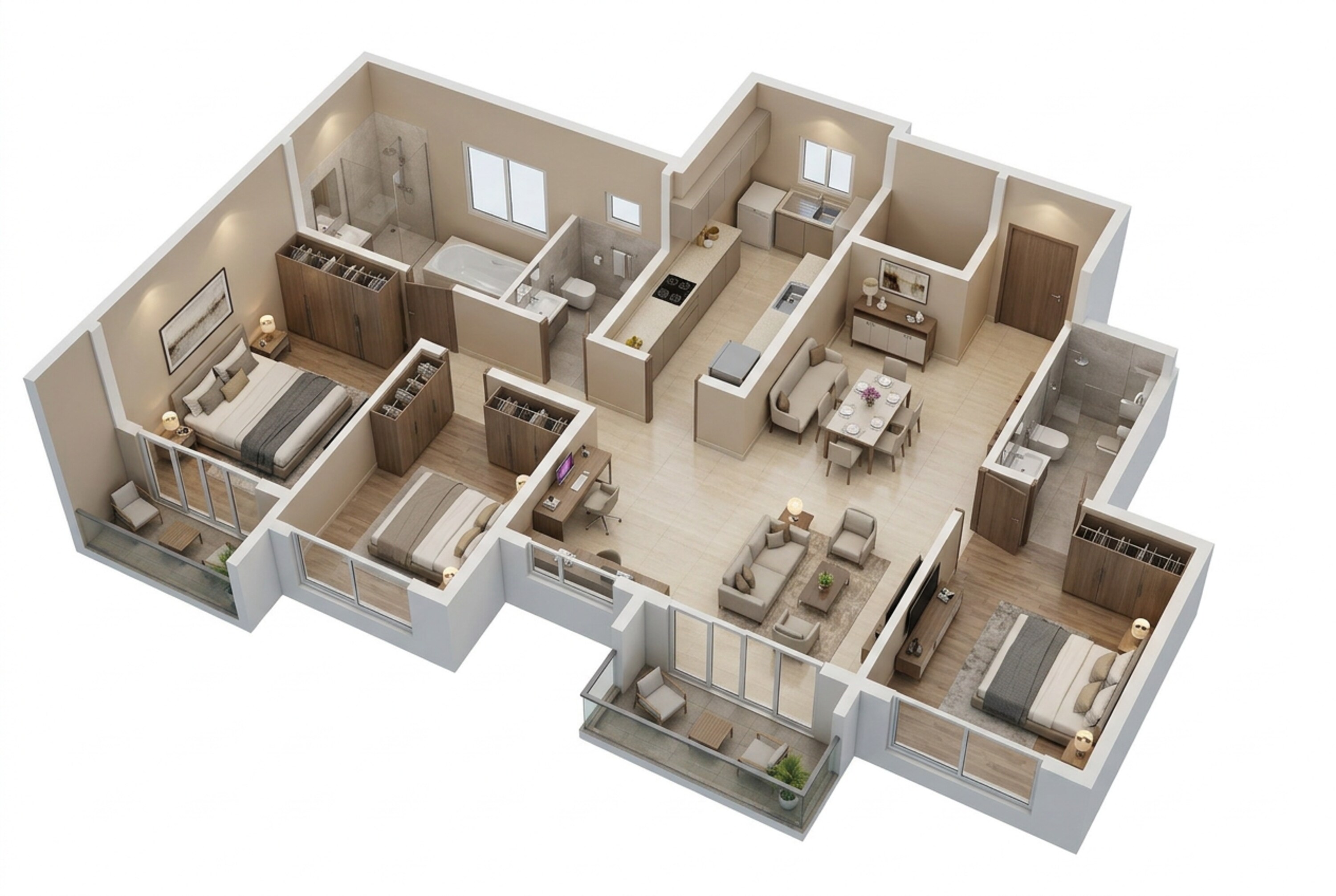 Floor plan of 3 BHK 1859 Sq. Ft. Apartment in Sobha Hamptons Town Park, Bangalore