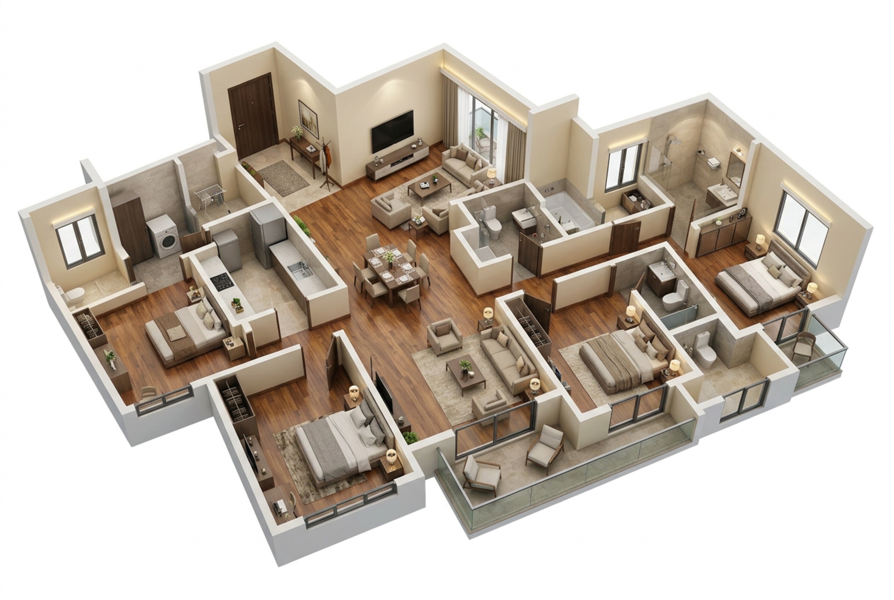 Floor plan of 4 BHK 2203 Sq. Ft. Apartment in Sobha Hamptons Town Park, Bangalore