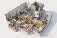Floor plan of 2 BHK 1240 Sq. Ft. Apartment in Sobha Madison Heights Town Park, Bangalore