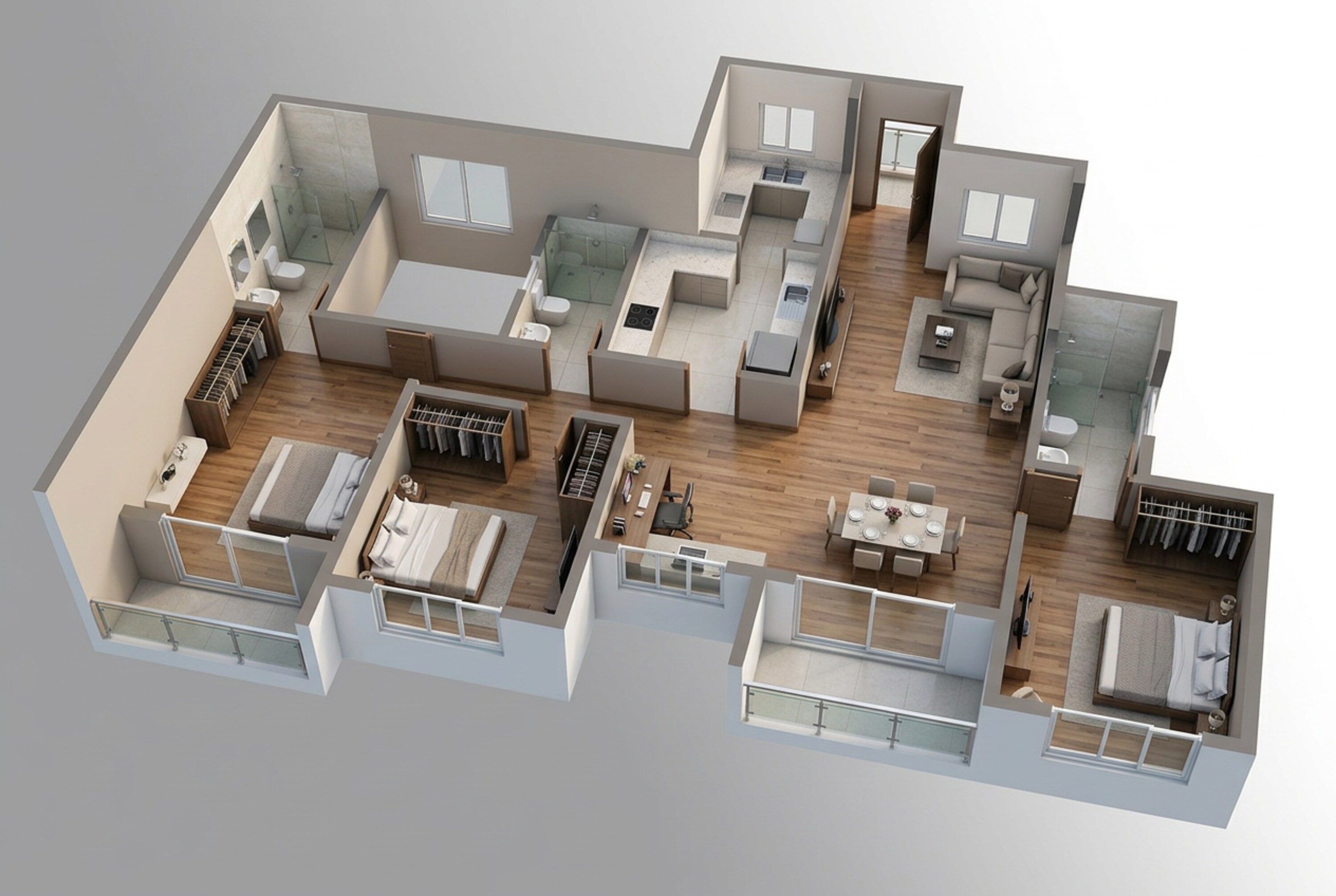 Floor plan of 3 BHK 1842 Sq. Ft. Apartment in Sobha Madison Heights Town Park, Bangalore