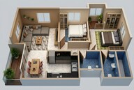 Floor plan of 2 BHK 853 Sq. Ft. Apartment in Riva Whitehill, Palghar
