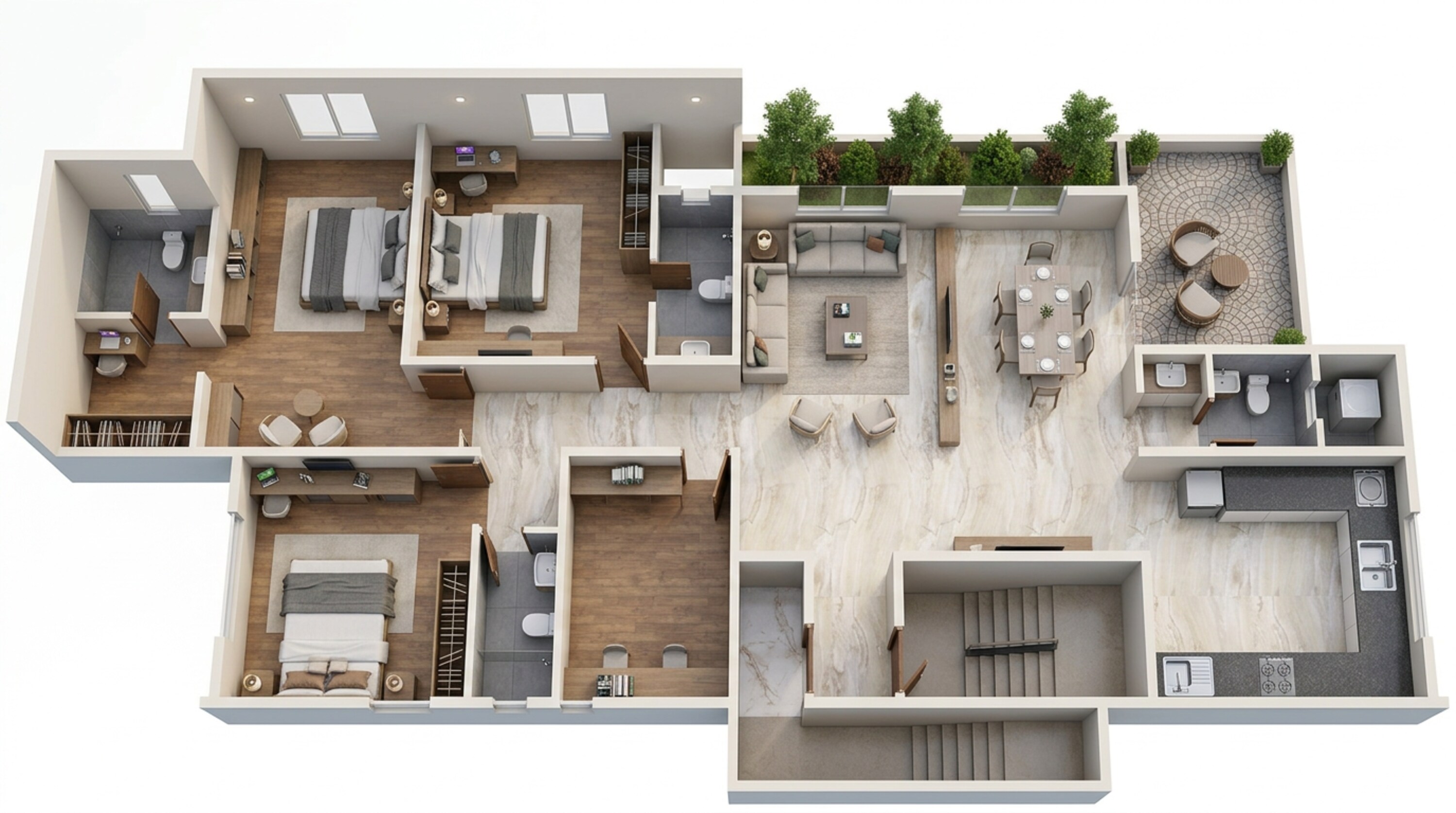 Floor plan of 3 BHK 1839 Sq. Ft. Apartment in Ranjekar Saukhyam, Pune
