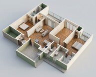 Floor plan of 3 BHK 1324 Sq. Ft. Apartment in Kohinoor Woodshire, Pune