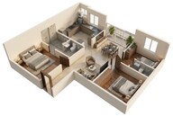 Floor plan of 2 BHK 940 Sq. Ft. Apartment in Sowparnika Rhythm Of Rain, Bangalore