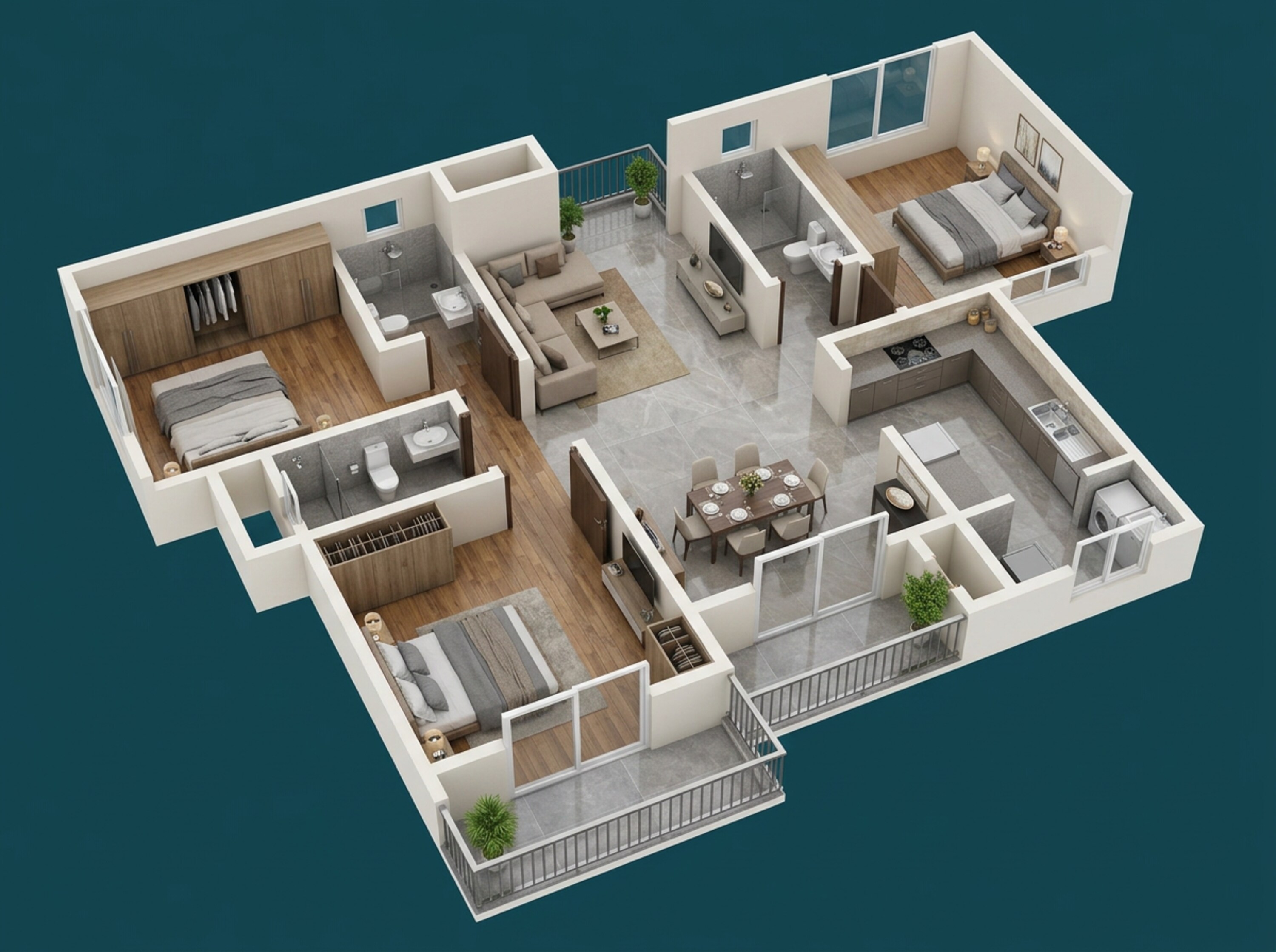 Floor plan of 3 BHK 1601 Sq. Ft. Apartment in Sowparnika Rhythm Of Rain, Bangalore