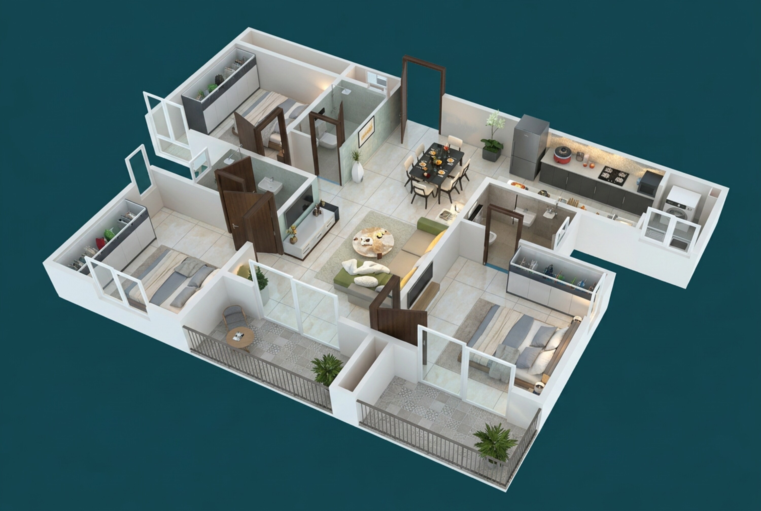 Floor plan of 3 BHK 1563 Sq. Ft. Apartment in Sowparnika Rhythm Of Rain, Bangalore