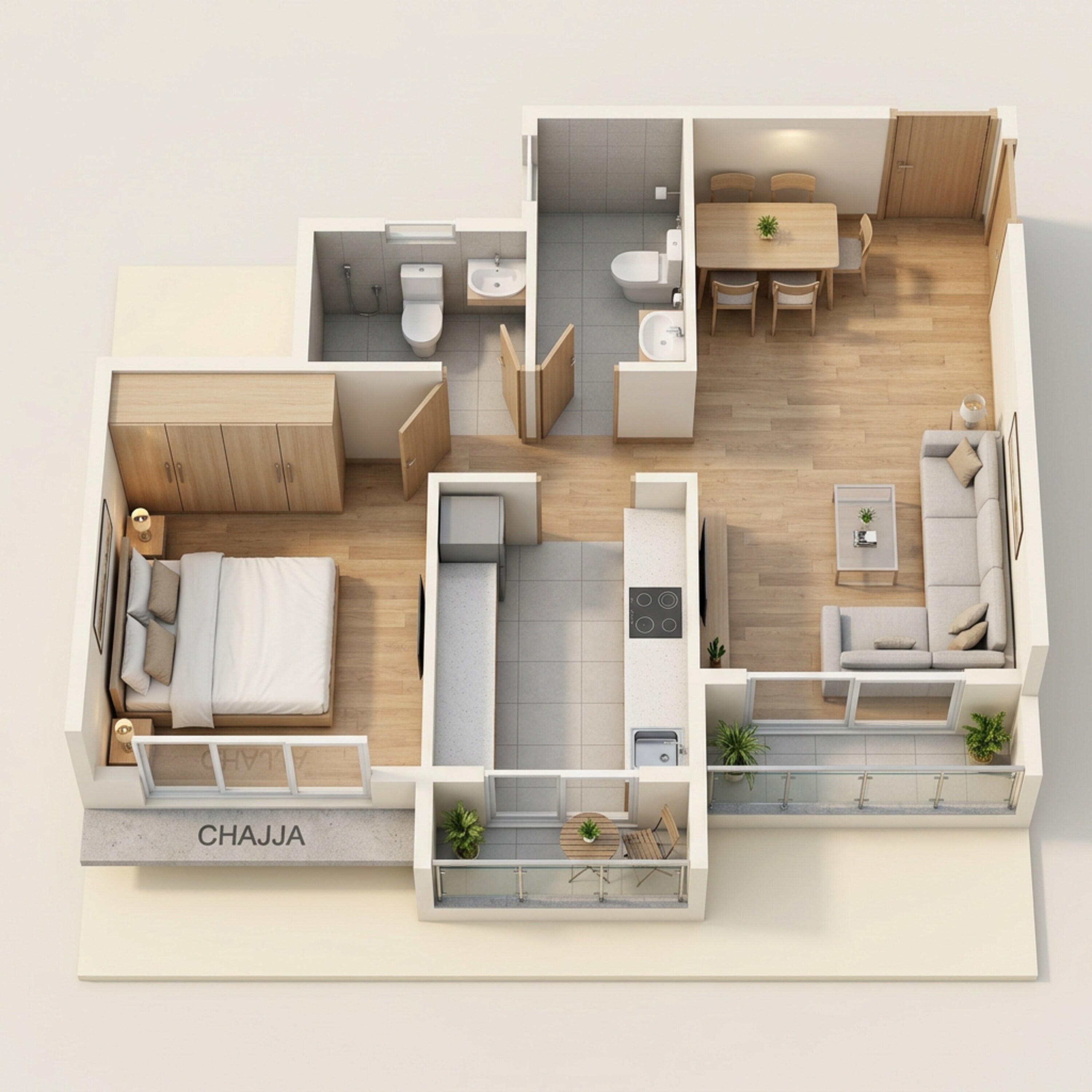 Floor plan of 1 BHK 477 Sq. Ft. Apartment in Shree Ostwal Akaasha, Thane