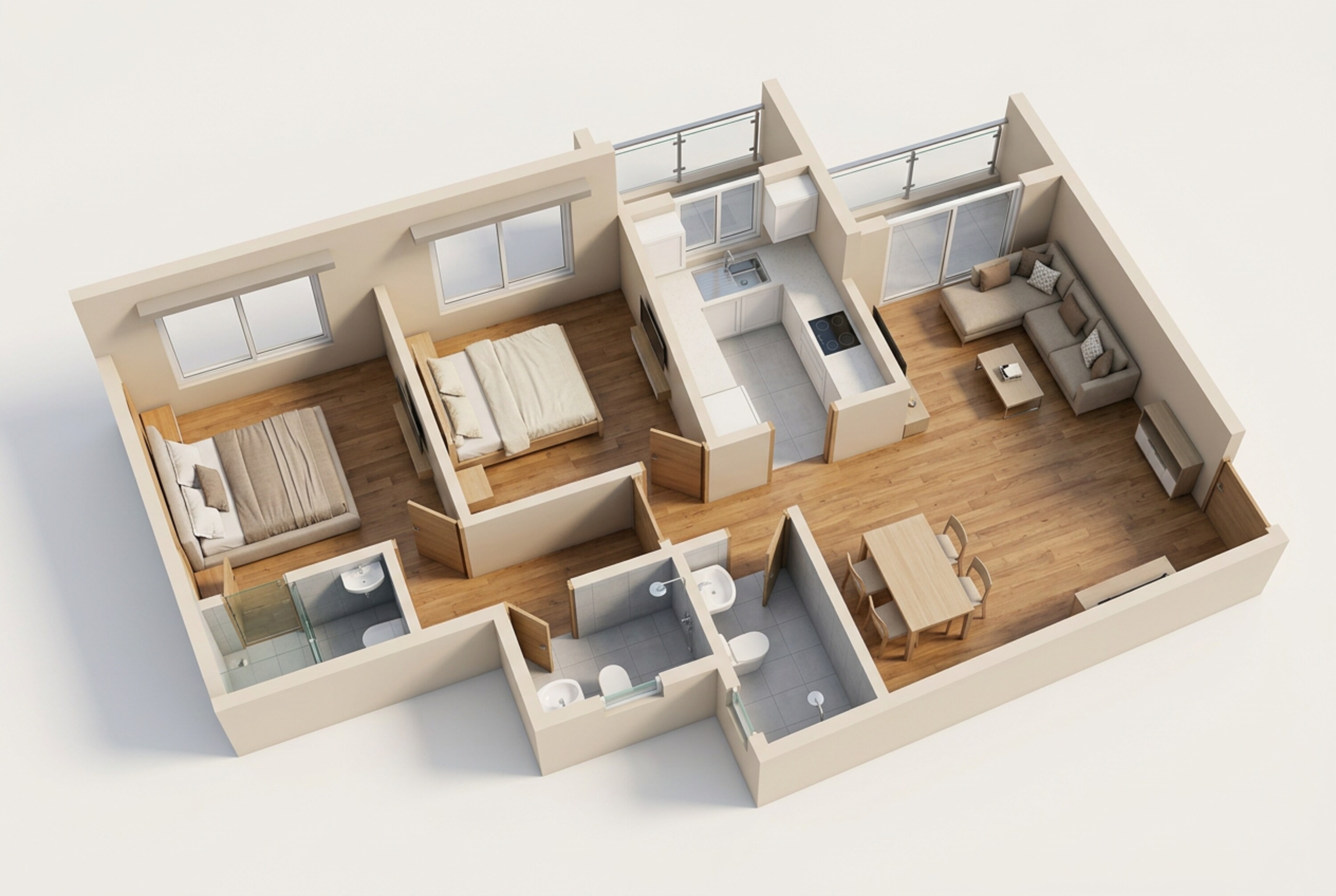 Floor plan of 2 BHK 735 Sq. Ft. Apartment in Shree Ostwal Akaasha, Thane