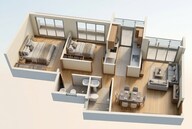 Floor plan of 2 BHK 735 Sq. Ft. Apartment in Shree Ostwal Akaasha, Thane