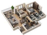 Floor plan of 2 BHK 757 Sq. Ft. Apartment in Purva Atmosphere, Pune