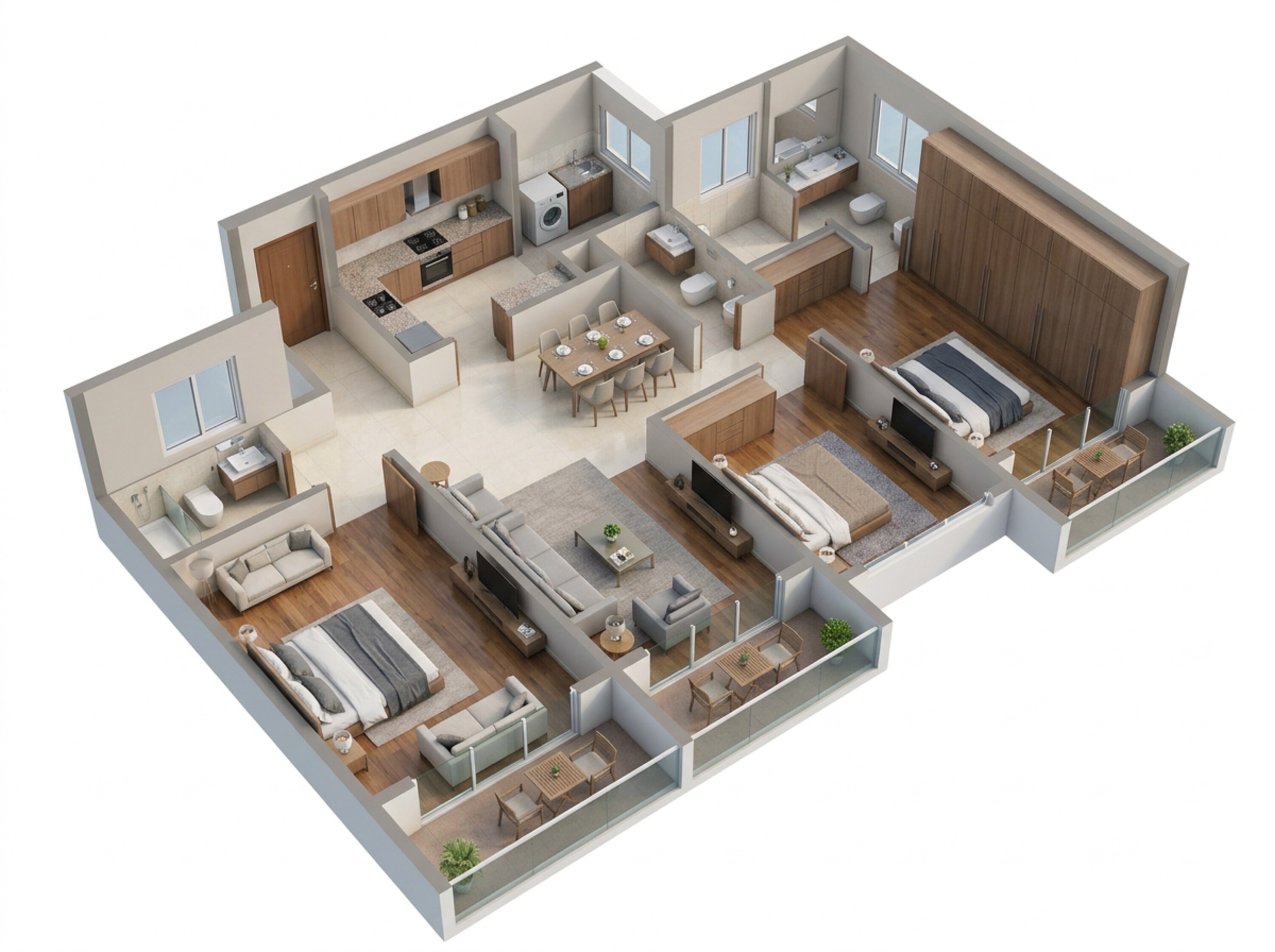 Floor plan of 3 BHK 1172 Sq. Ft. Apartment in Purva Atmosphere, Pune