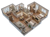 Floor plan of 2 BHK 976 Sq. Ft. Apartment in Purva Atmosphere, Pune