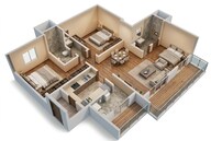 Floor plan of 2 BHK 1231 Sq. Ft. Apartment in Prestige Suncrest, Bangalore