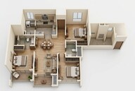 Floor plan of 3 BHK 1458 Sq. Ft. Apartment in Prestige Suncrest, Bangalore