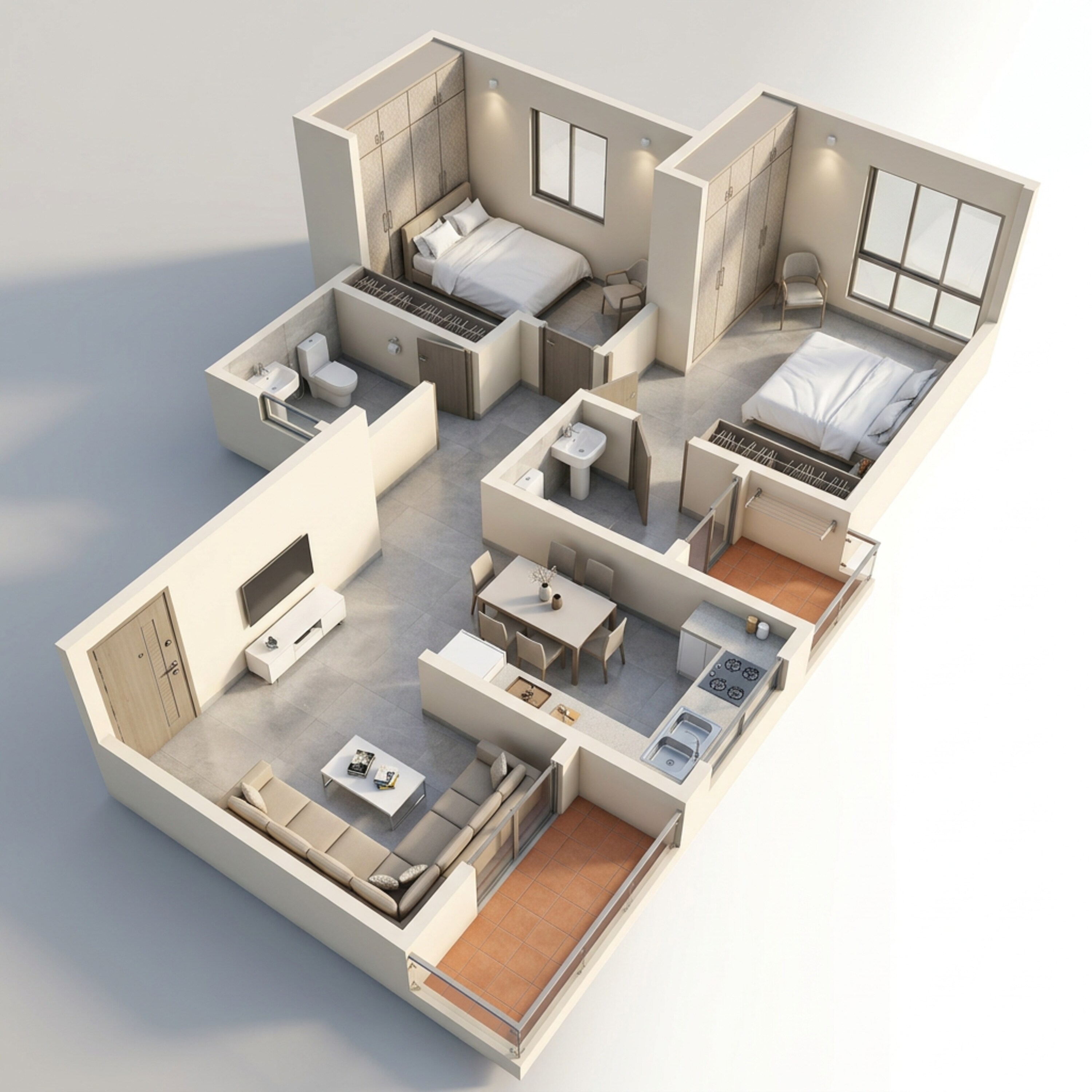 Floor plan of 2 BHK 800 Sq. Ft. Apartment in Ranade Ushakkal, Pune