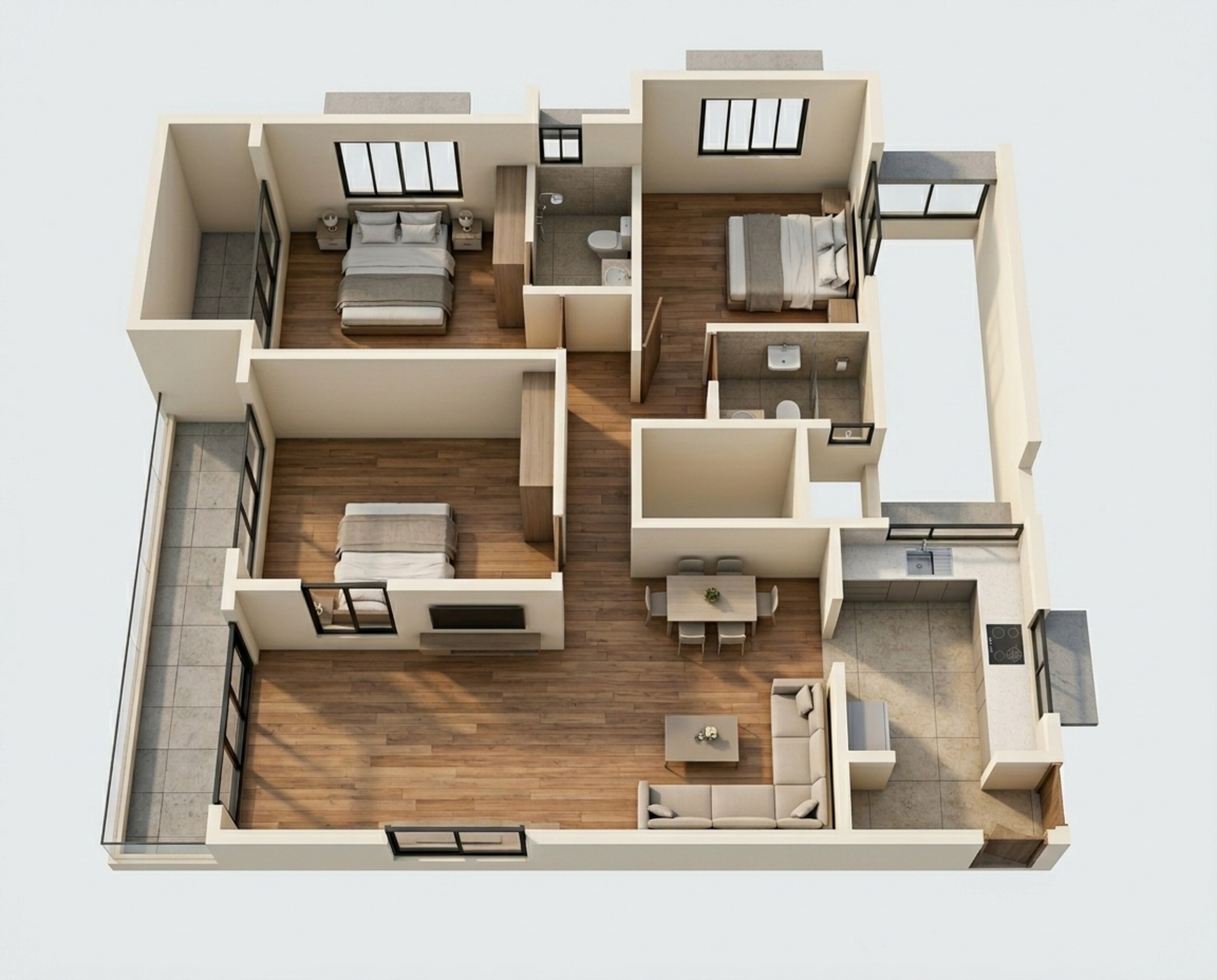 Floor plan of 3 BHK 1107 Sq. Ft. Apartment in Kamla Arunkamal, Mumbai