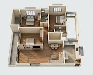 Floor plan of 3 BHK 1107 Sq. Ft. Apartment in Kamla Arunkamal, Mumbai