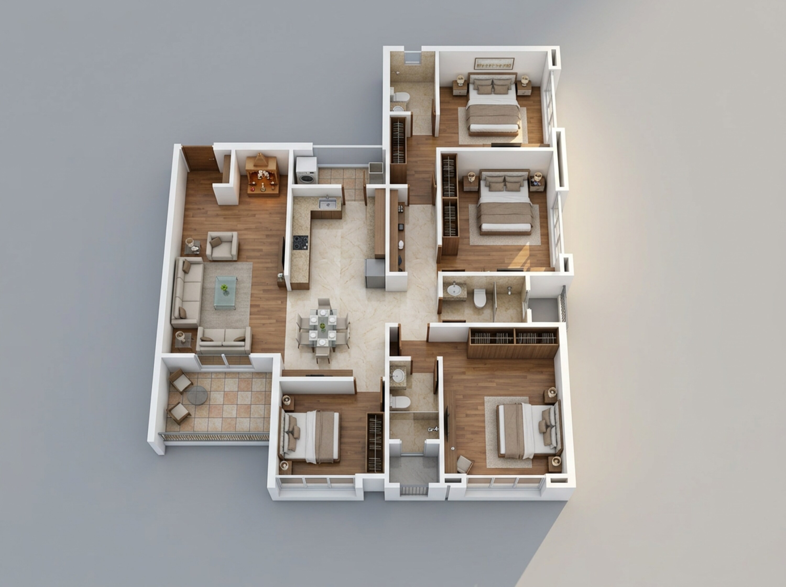 Floor plan of 3 BHK 1591 Sq. Ft. Apartment in Pandit Javdekar Clover CHS, Pune