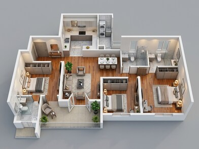 Floor plan of 3 BHK 1174 Sq. Ft. Apartment in Goel Ganga Imperia, Pune
