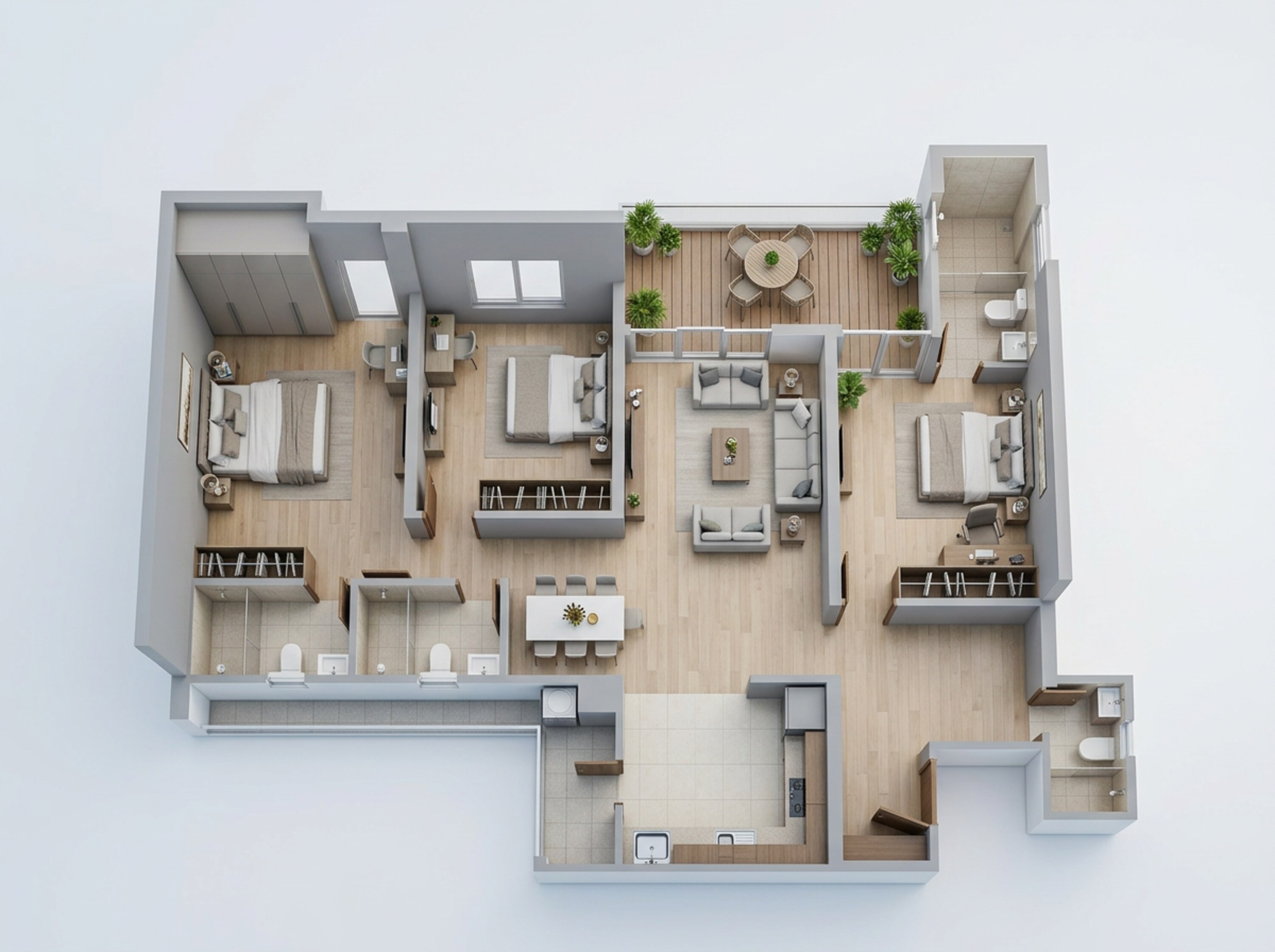 Floor plan of 3 BHK 1370 Sq. Ft. Apartment in Goel Ganga Imperia, Pune