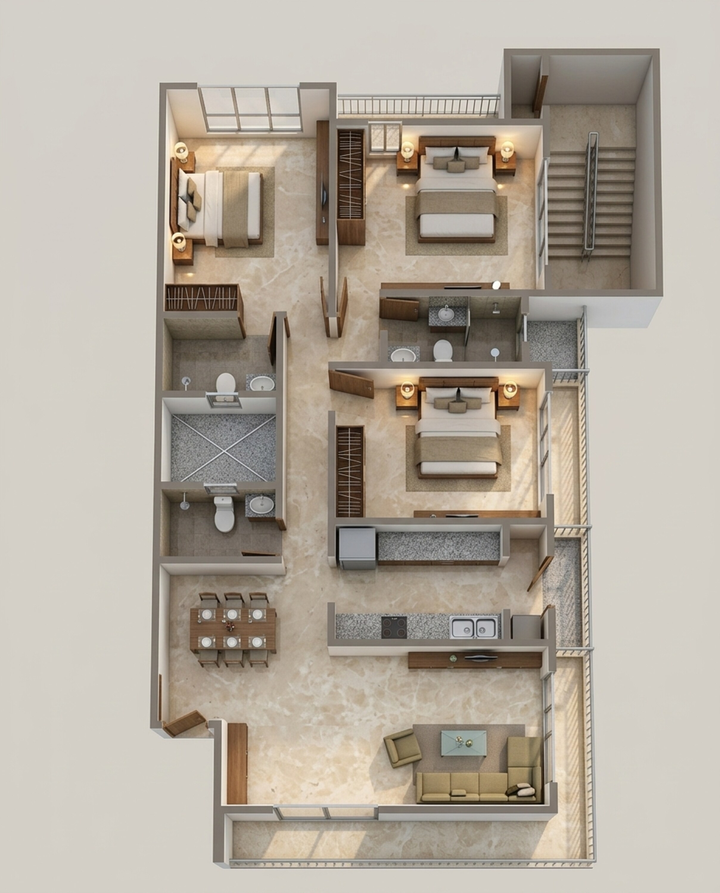 Floor plan of 3 BHK 933 Sq. Ft. Apartment in Zee Sai Chintan, Mumbai