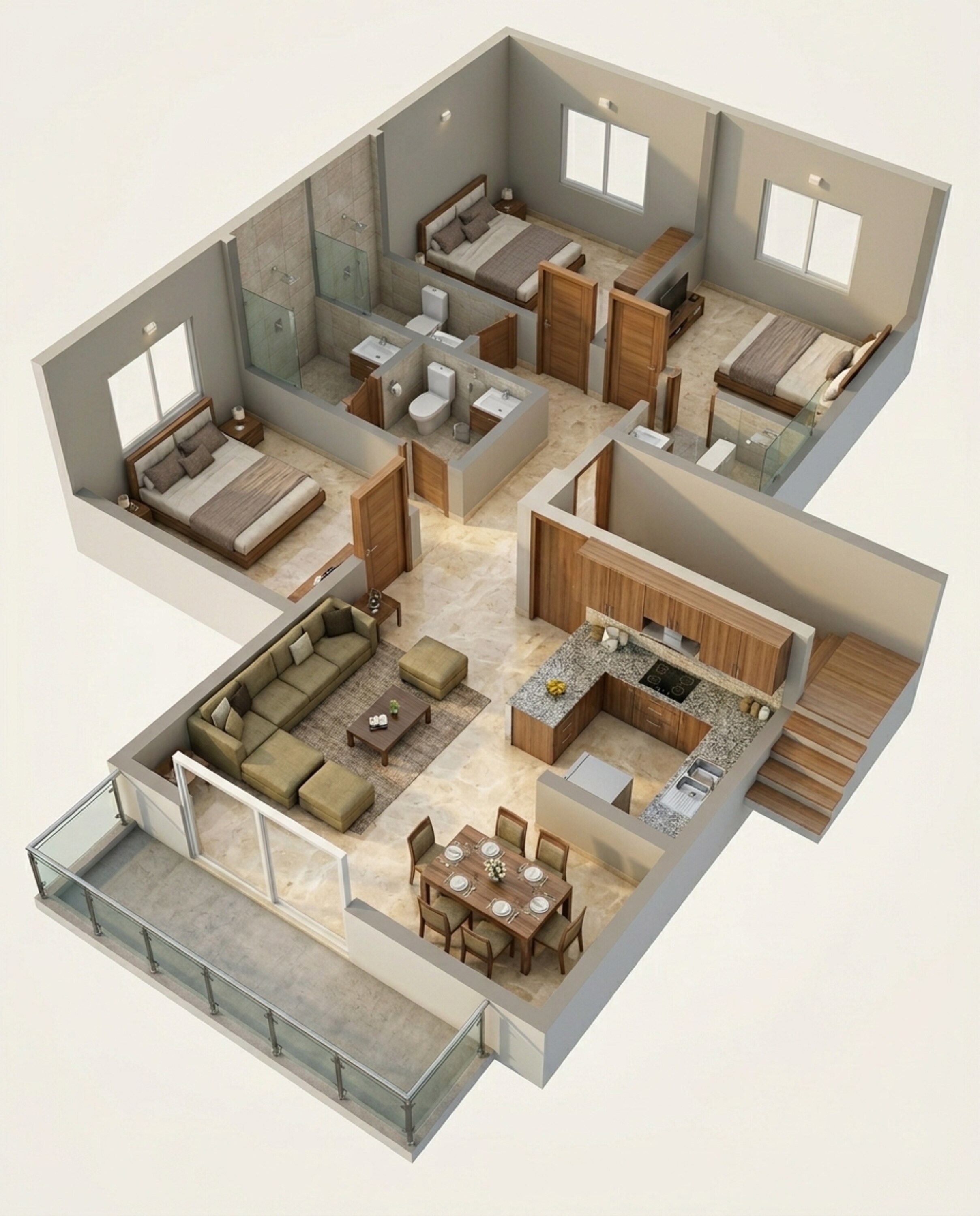 Floor plan of 3 BHK 1088 Sq. Ft. Apartment in Zee Sai Chintan, Mumbai
