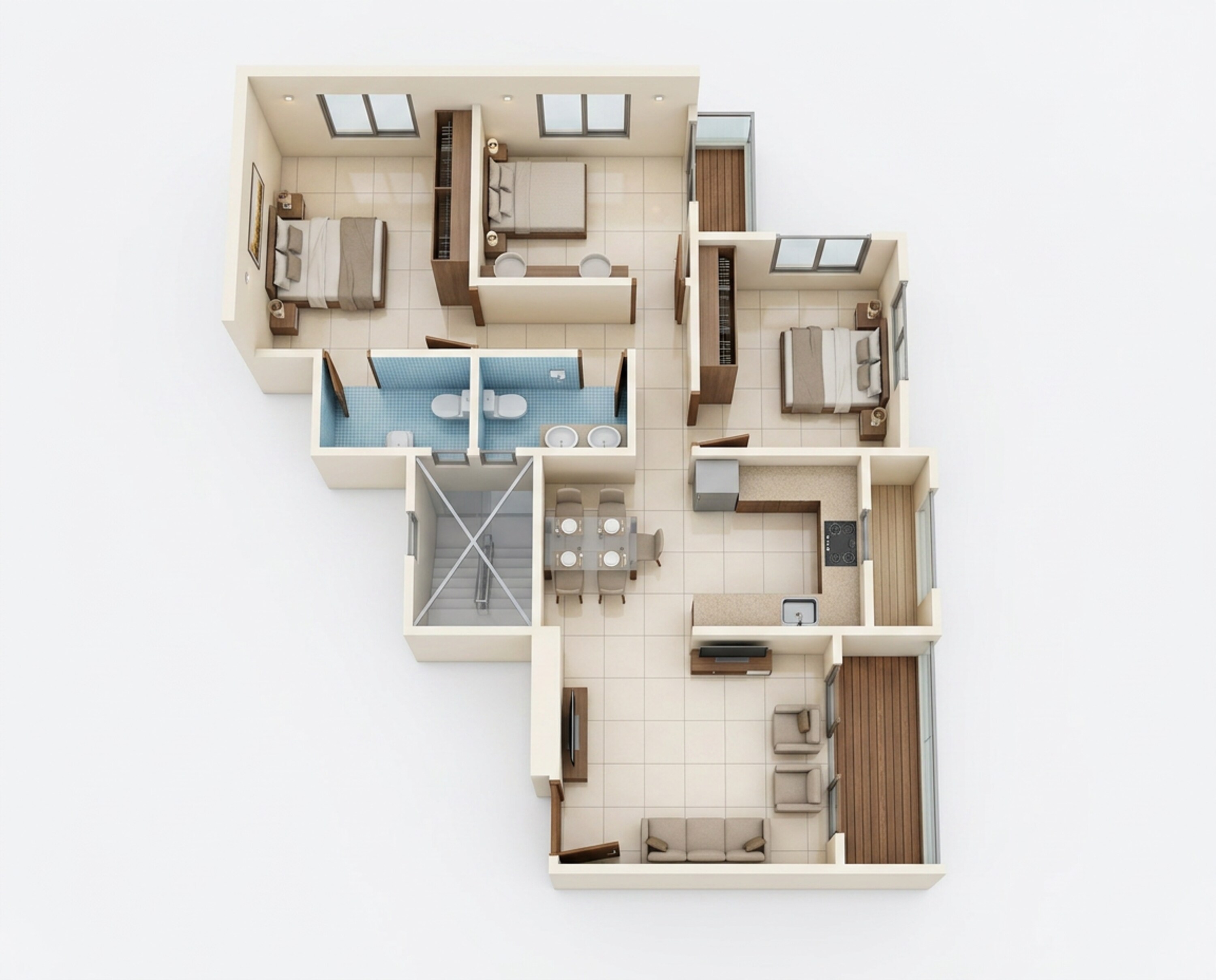 Floor plan of 3 BHK 872 Sq. Ft. Apartment in Belvalkar Meera Apartments, Pune