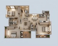 Floor plan of 3 BHK 1268 Sq. Ft. Apartment in Belvalkar Meera Apartments, Pune