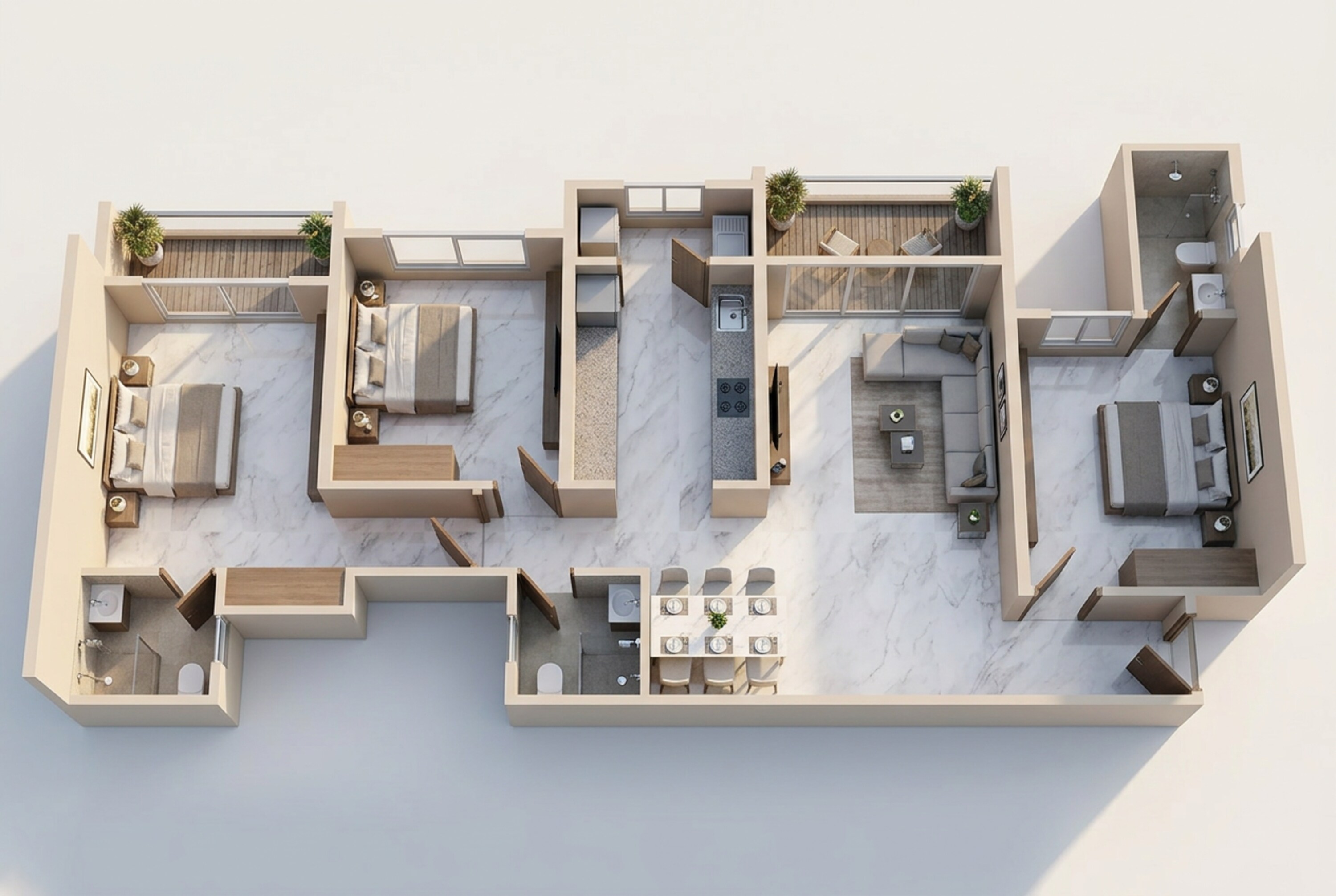 Floor plan of 3 BHK 1041 Sq. Ft. Apartment in Saheel Itrend Vesta, Pune