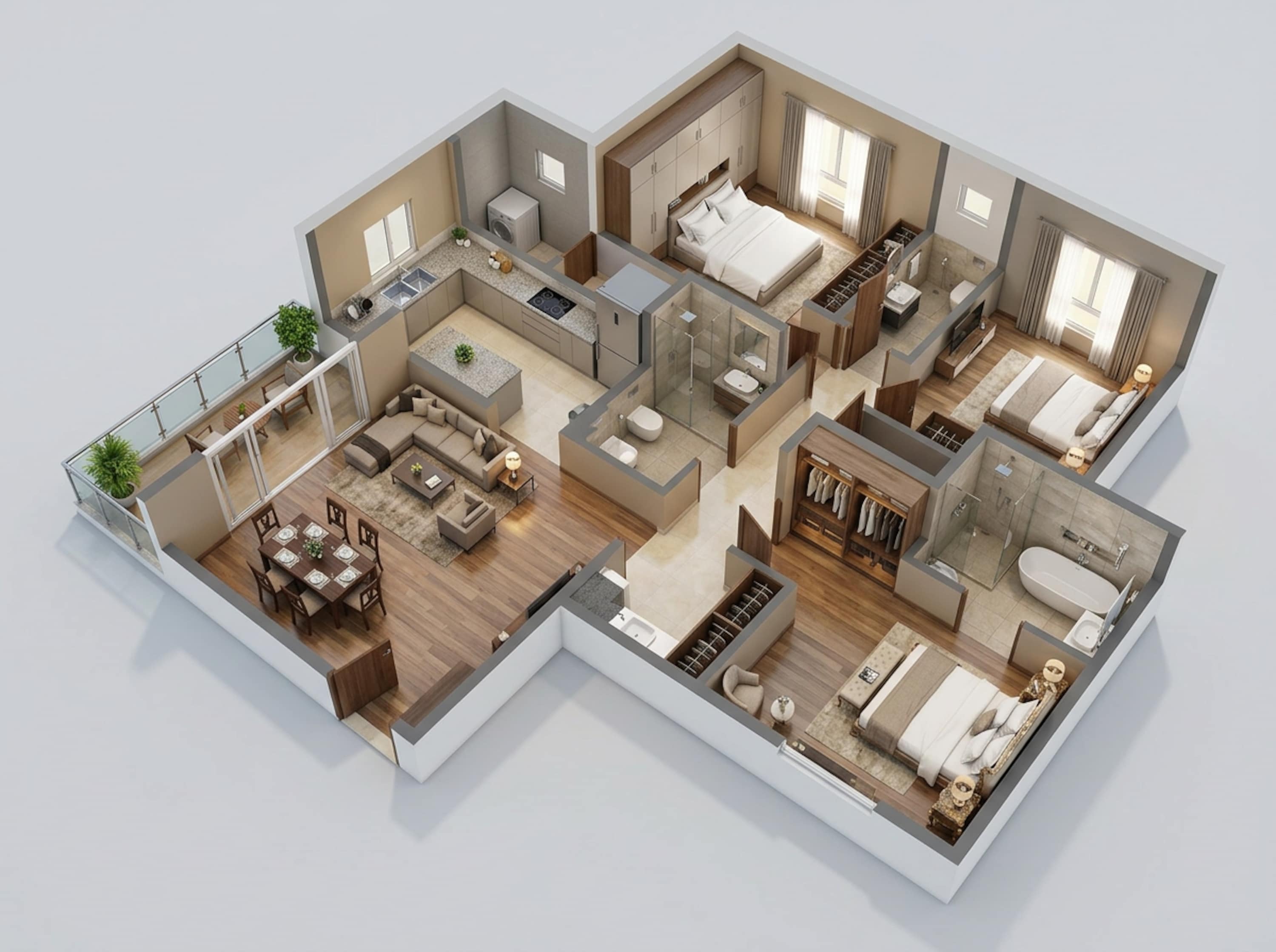 Floor plan of 3 BHK 2000 Sq. Ft. Apartment in Brigade Eternia, Bangalore