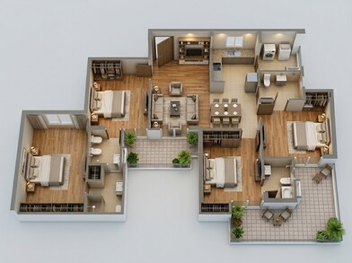 Floor plan of 3 BHK 1450 Sq. Ft. Apartment in SKA Estate, Greater Noida